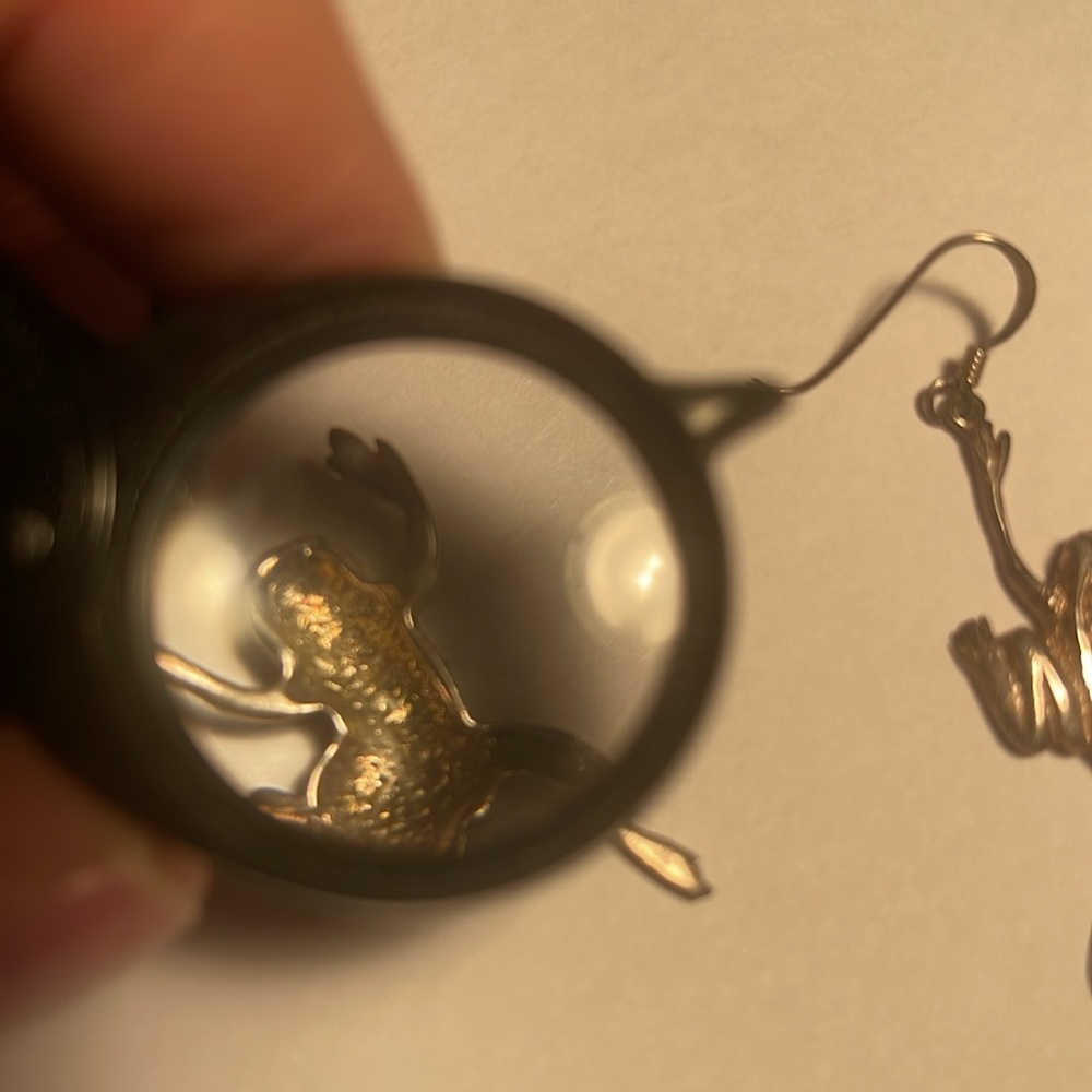 Silver Leaping Frog Dangle Earrings - image 4